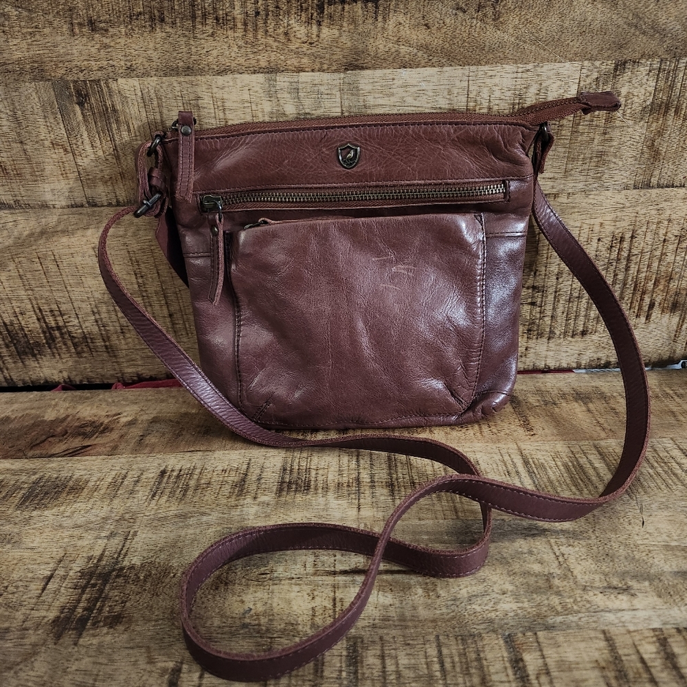 Cochoa Brown Leather 4 Exterior Zipper Pockets Crossbody Bag Purse